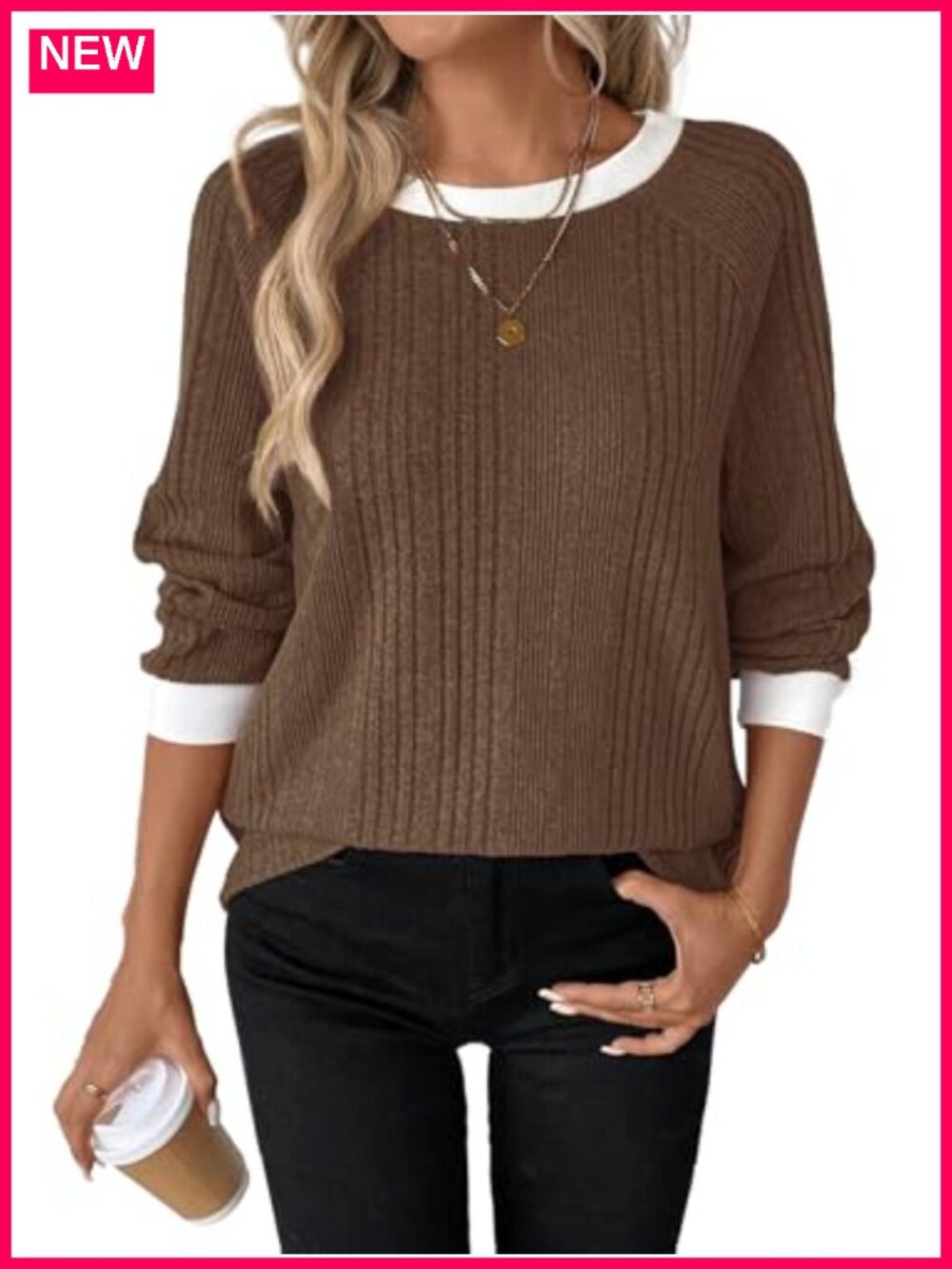 Womens Tunic Sweater Long Sleeve Pullover Knitted Loose Fit Crewneck Top